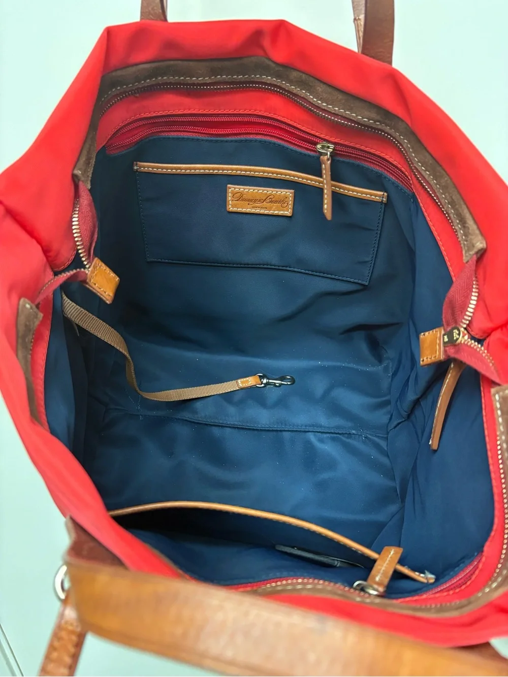 Dooney & Bourke Red Tote with Brown Leather Handles